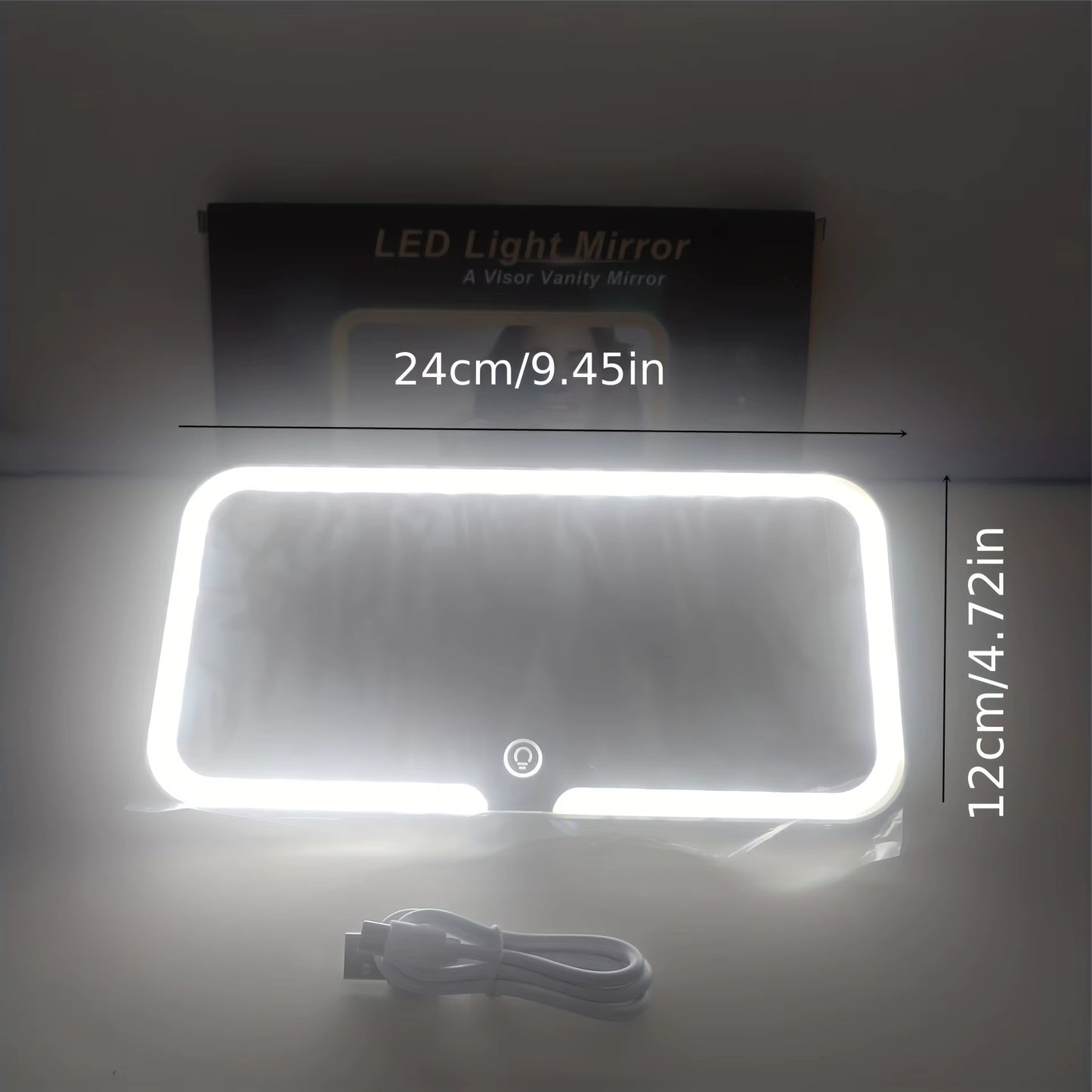 Portable USB Rechargeable LED Makeup Mirror Fashion Car Visor with Magnify and Three Color Lights Touch Switch Sun-Shading