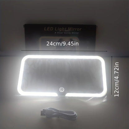 Portable USB Rechargeable LED Makeup Mirror Fashion Car Visor with Magnify and Three Color Lights Touch Switch Sun-Shading