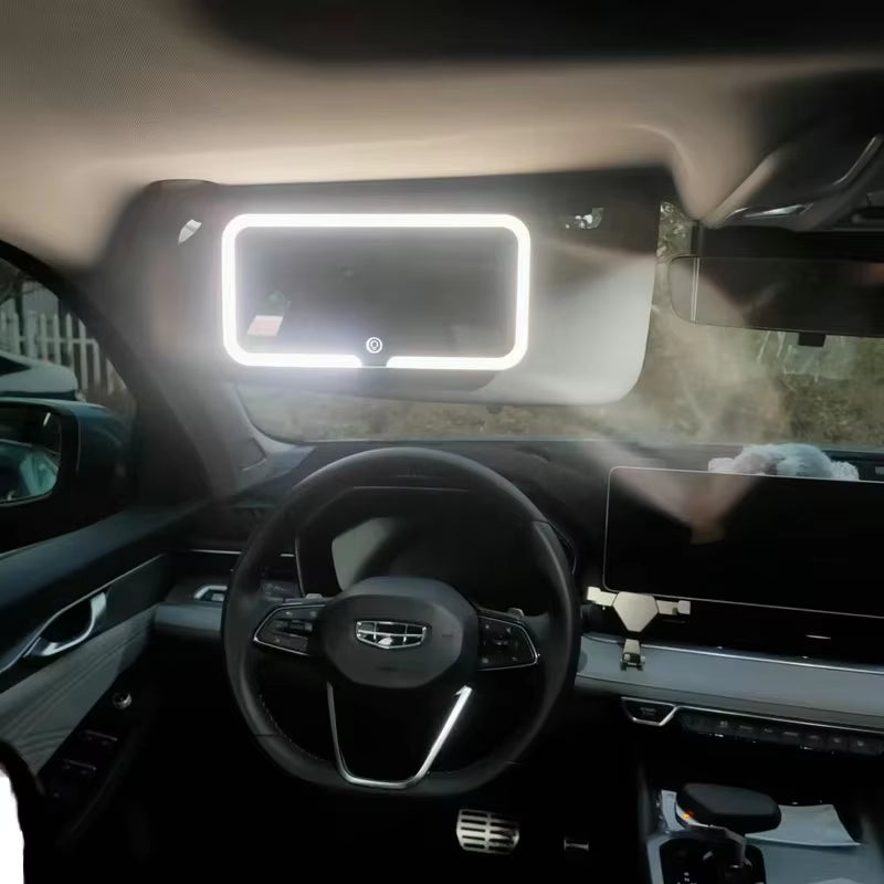 Portable USB Rechargeable LED Makeup Mirror Fashion Car Visor with Magnify and Three Color Lights Touch Switch Sun-Shading