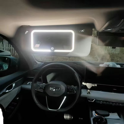 Portable USB Rechargeable LED Makeup Mirror Fashion Car Visor with Magnify and Three Color Lights Touch Switch Sun-Shading